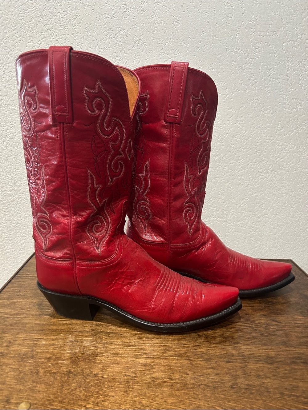 EUC Lucchese 1885 Red Leather Western Cowgirl Cowboy Boots 9B NFR rockabilly - Picture 6 of 12